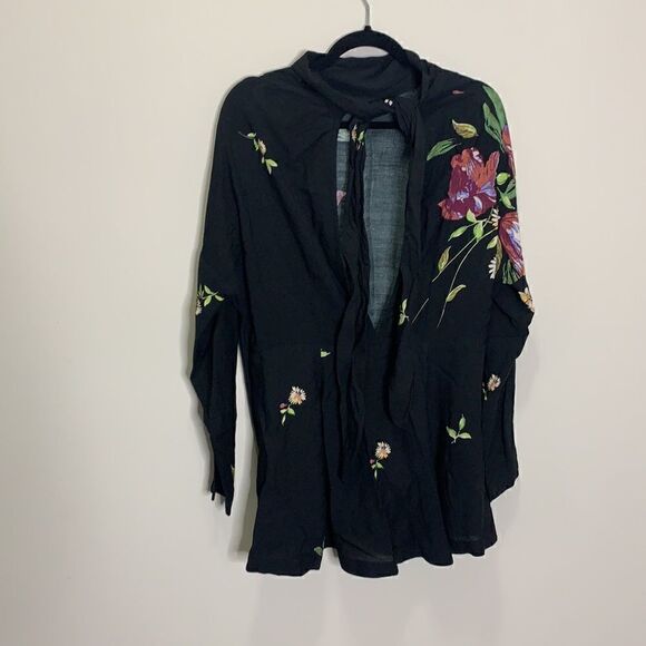 Free People black floral tunic long sleeve open back small (C1) - Picture 7 of 8